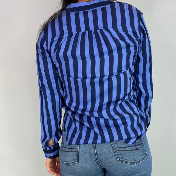 Anthropologie Maeve Breckenridge Blue Striped Button Down Shirt - Picture 3 of 7